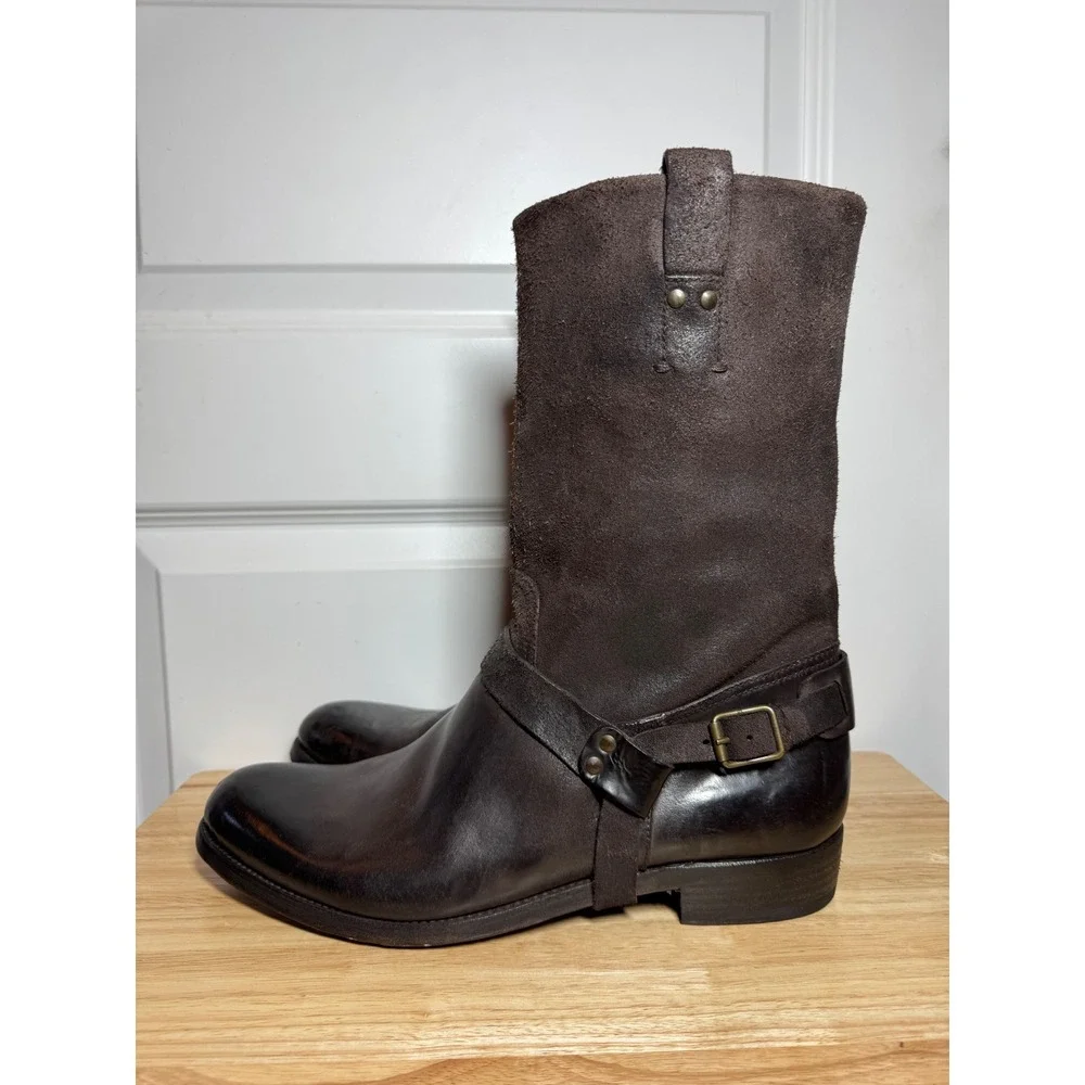 Ralph Lauren Purple Label Mens Brown Leather Suede Harness Engineer Boots 11.5D